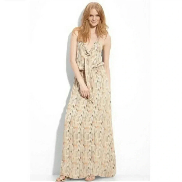 Parker Georgette silk halter maxi dress chevron Size S - Picture 12 of 12